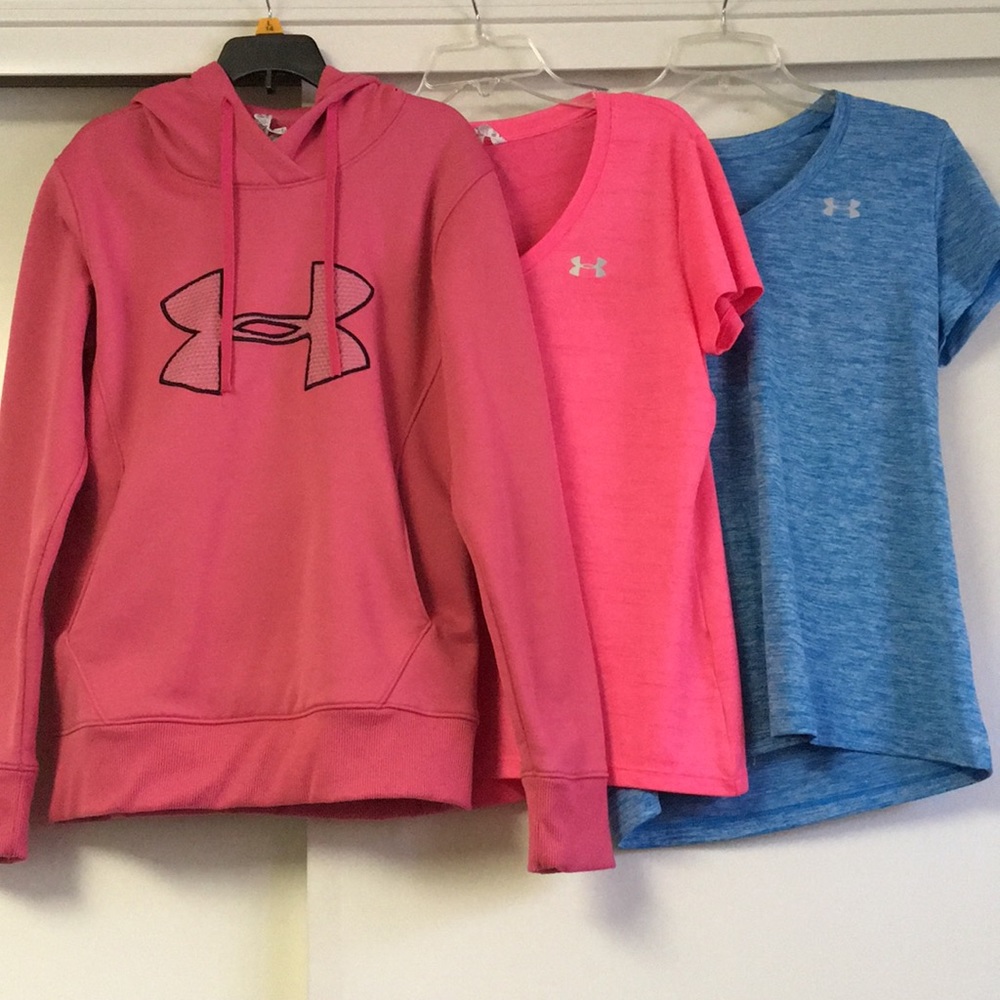 Two under armor shirts and one hoodie